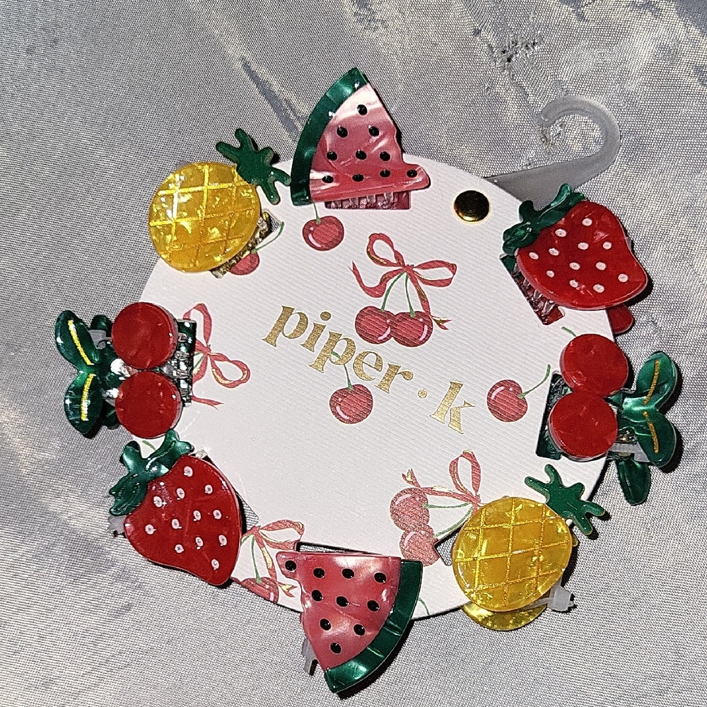 Piper K Fruit Hair Clips Set - Red, Yellow, Green